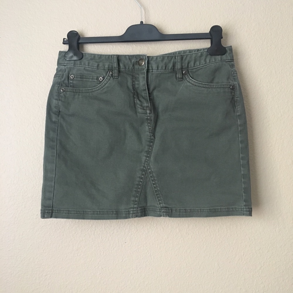 Kenar Denim-Style Mini Skirt in Olive Green